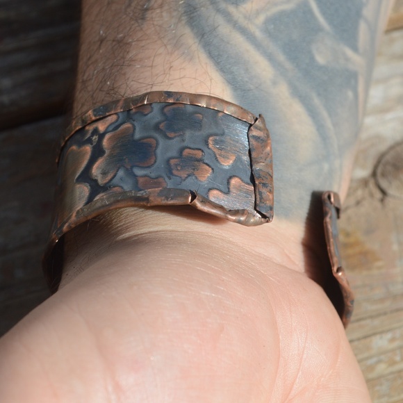 Mens Cuff Bracelet Copper Sterling Silver Clover - Picture 6 of 6